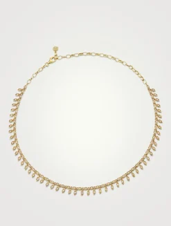 14K Gold Marquise-Eye Fringe Choker Necklace With Diamonds