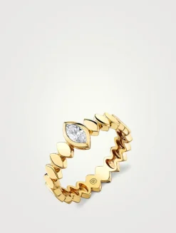 14K Gold Marquise-Eye Ring With Diamond