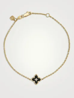 14K Gold Mini Moroccan Charm Chain Bracelet With Diamond