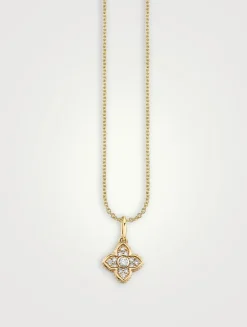 14K Gold Mini Moroccan Charm Necklace With Diamonds
