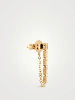 14K Gold Multi Diamond Baguette Chain Stud Earring