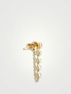 14K Gold Multi Emerald Chain Stud Earring
