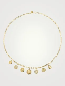 14K Gold Multi-Coin Charm Necklace With Diamonds