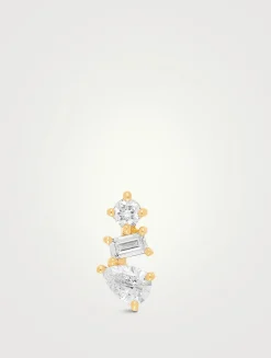 14K Gold Multifaceted Stud Earring With Diamonds