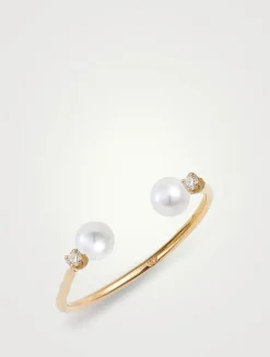 14K Gold Open Baby Pearl And Diamond Ring