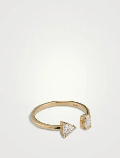 14K Gold Oval And Trillion Mixed Cuff Ring With Lab Grown Diamonds