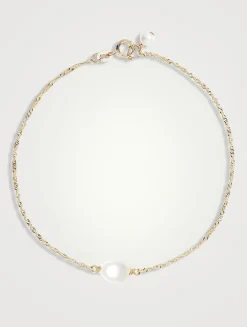 14K Gold Oval Pearl Solitaire Shimmer Bracelet
