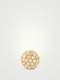 14K Gold Pavé Diamond Flat Back Round Stud Earring