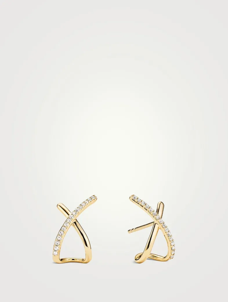 14K Gold Pavé Diamond Oversized X Stud Earrings