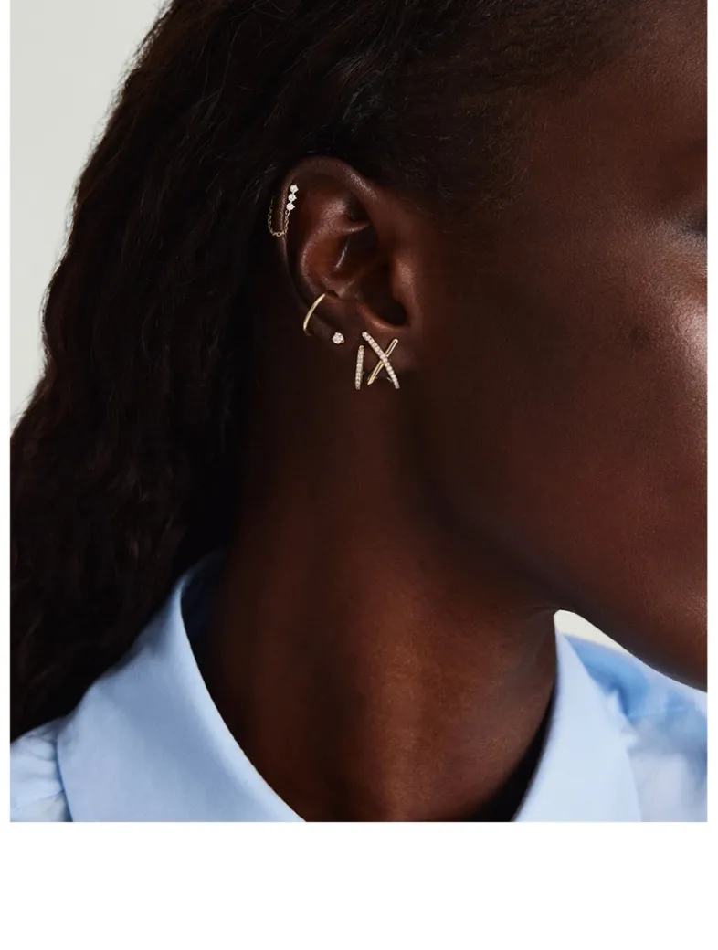 14K Gold Pavé Diamond Oversized X Stud Earrings