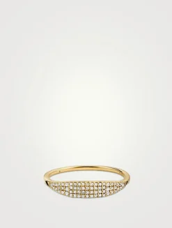 14K Gold Pavé Diamond Slim Signet Ring