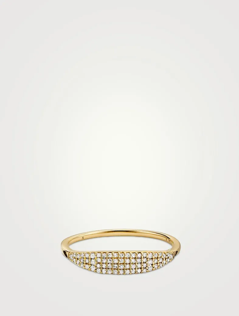 14K Gold Pavé Diamond Slim Signet Ring