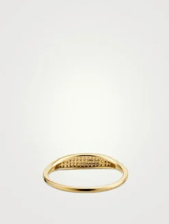 14K Gold Pavé Diamond Slim Signet Ring
