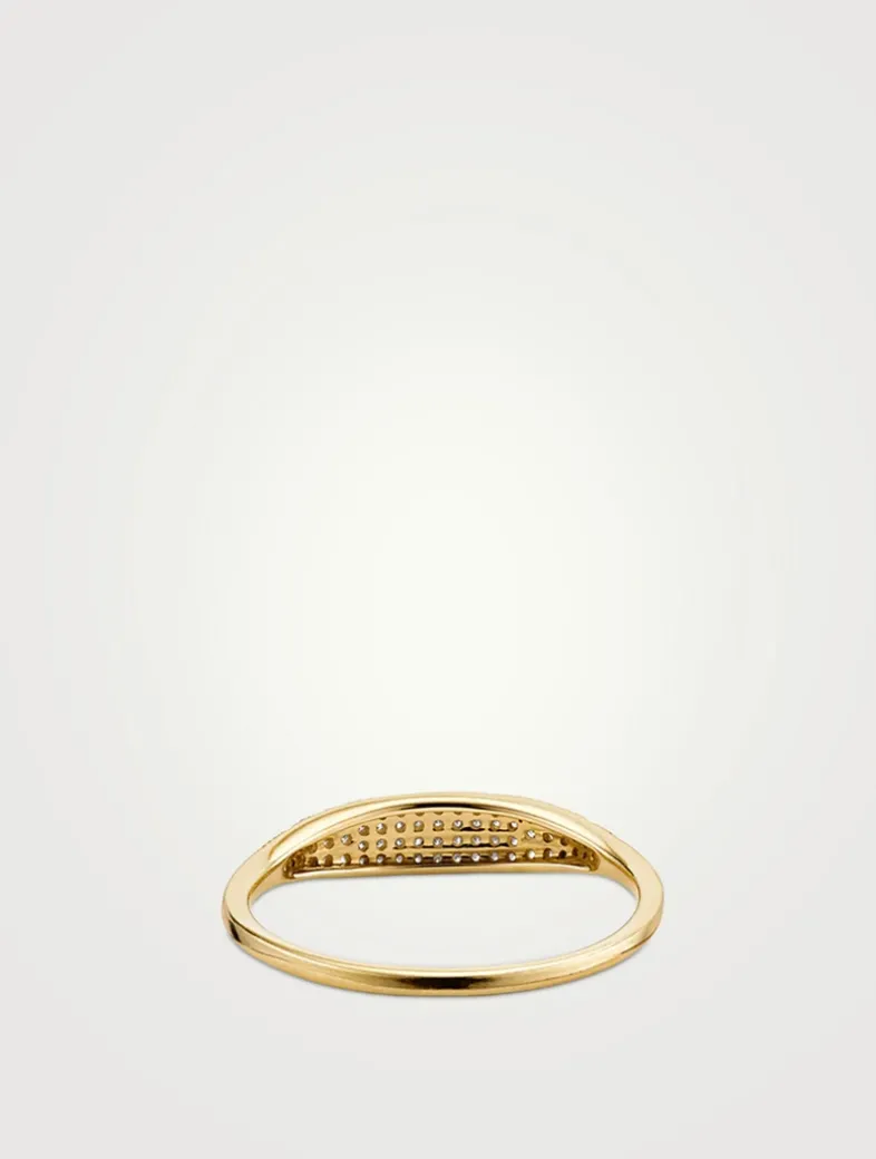 14K Gold Pavé Diamond Slim Signet Ring