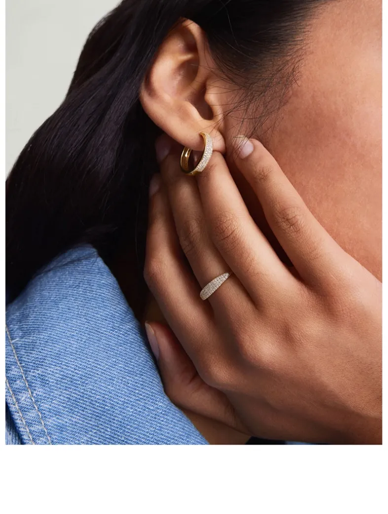 14K Gold Pavé Diamond Slim Signet Ring