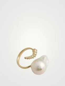 14K Gold Pearl And Diamond Ring