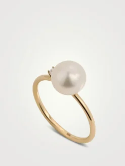 14K Gold Pearl And Diamond Ring
