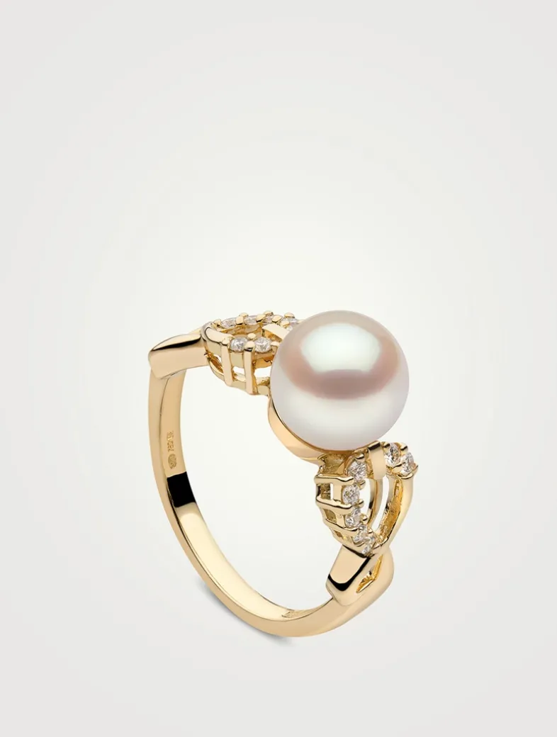 18K Gold Pearl And Diamond Ring