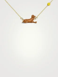 9K Gold Perrito Pelota Pendant Necklace