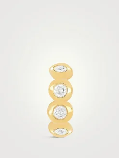 14K Gold Pillow Huggie Earring With Diamonds