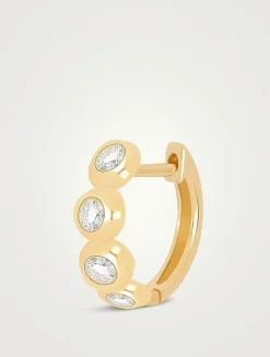 14K Gold Pillow Huggie Earring With Diamonds