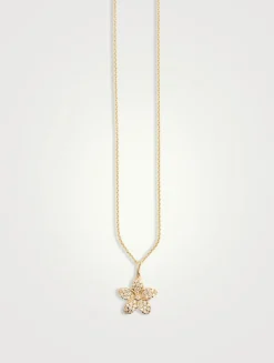 14K Gold Plumeria Charm Necklace With Diamonds