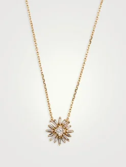 14K Gold Princess Diamond Flower Pendant Necklace