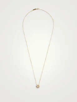 14K Gold Princess Diamond Flower Pendant Necklace