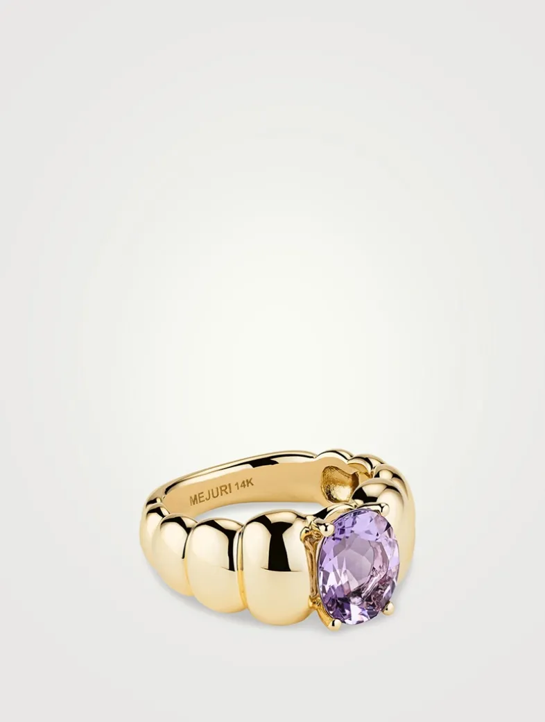 14K Gold Puffy Charlotte Gemstone Ring