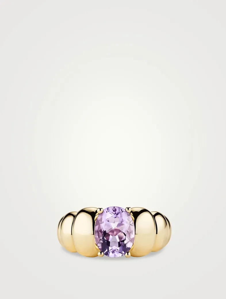 14K Gold Puffy Charlotte Gemstone Ring