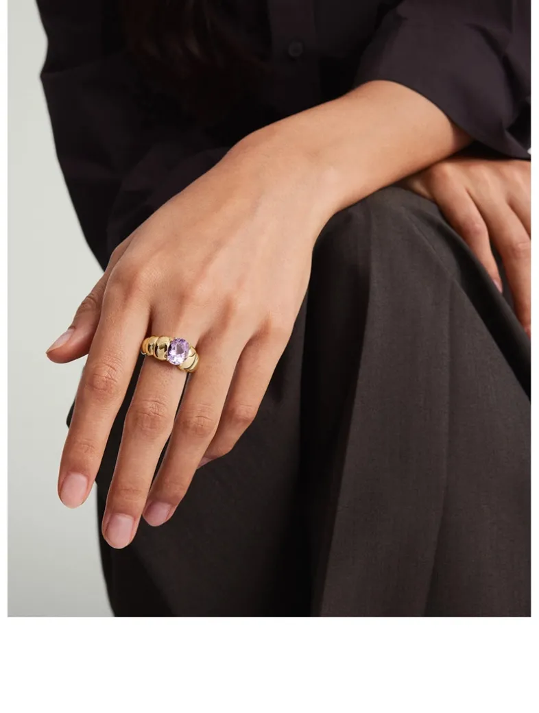 14K Gold Puffy Charlotte Gemstone Ring