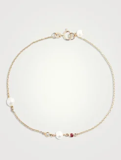 14K Gold Ruby Pearl Diamond Bracelet