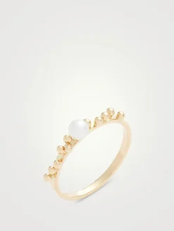 14K Gold Scattered Bubble Pearl Hammered Ring