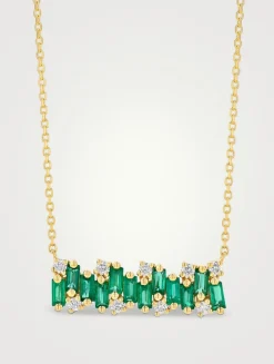 18K Gold Shimmer Emerald Bar Pendant Necklace