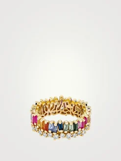 18K Gold Short Stack Rainbow Sapphire Eternity Band