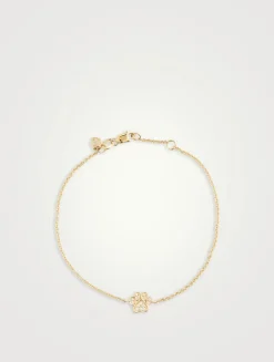 14K Gold Small Paw Chain Bracelet With Diamonds