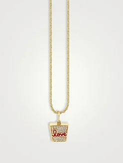 14K Gold Takeout Box Pendant Necklace With Diamonds
