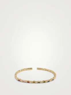 18K Gold Thin Mix Rainbow Sapphire Bangle Bracelet