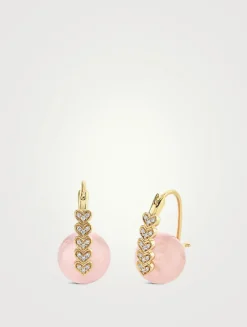 14K Gold Tiny Hearts Morganite Bead Earrings With Diamonds