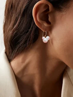 14K Gold Trio Pearl Drop Earrings