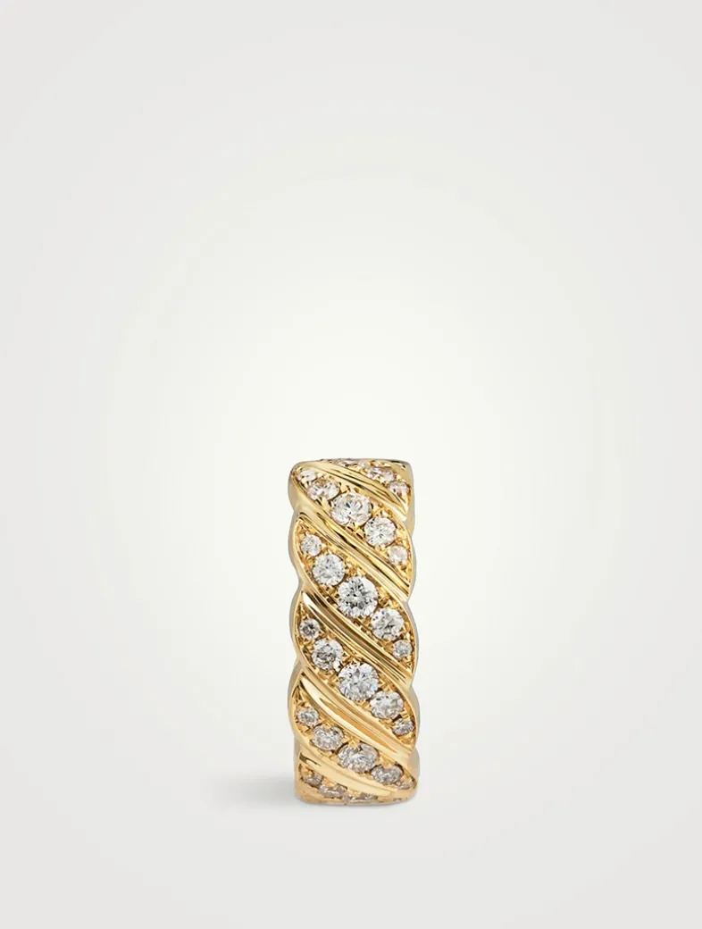 18K Gold Wide Braid Ear Cuff With Diamonds