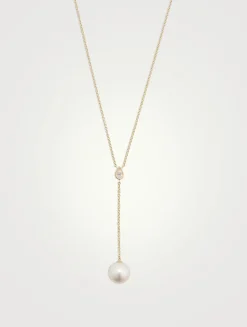 14K Gold Y-Chain Necklace With Pearl And Diamond