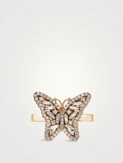 18K Rose Gold Bold Diamond Small Butterfly Ring