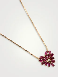 14K Rose Gold Bold Small Ruby Heart Pendant Necklace With Diamonds