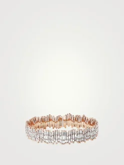 18K Rose Gold Classic Full Diamond Baguette Milli Bangle Bracelet
