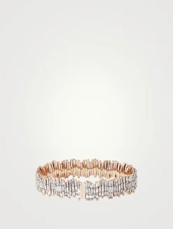 18K Rose Gold Classic Full Diamond Baguette Milli Bangle Bracelet