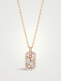 18K Rose Gold Classic Mini Dog Tag Diamond Pendant Necklace