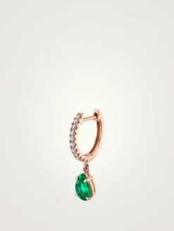 18K Rose Gold Emerald Drop Huggie Earring With Diamonds