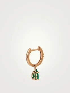18K Rose Gold Emerald Drop Huggie Earring With Diamonds