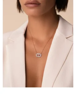 18K Rose Gold Evil Eye Midi Half Pavé Ruby Pendant Necklace